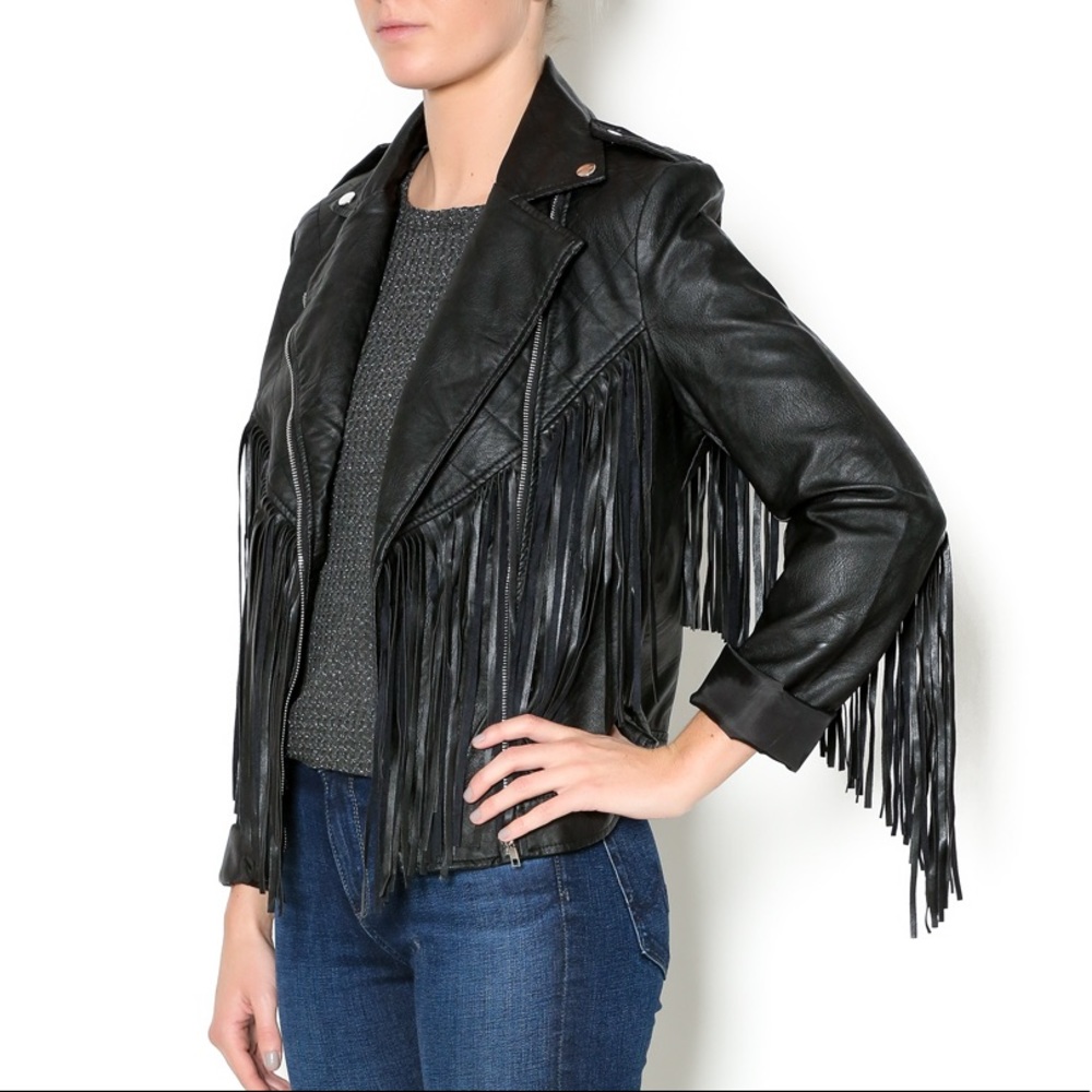 Black Leather Fringe Jacket